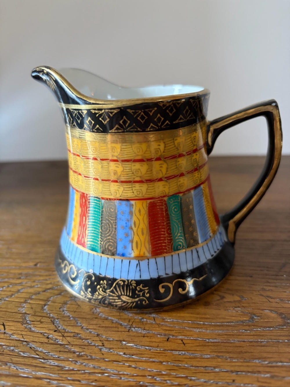 Vintage VTG Shimizu Rokunosuko “Thousand Faces” Creamer Pitcher w/Gold Accents